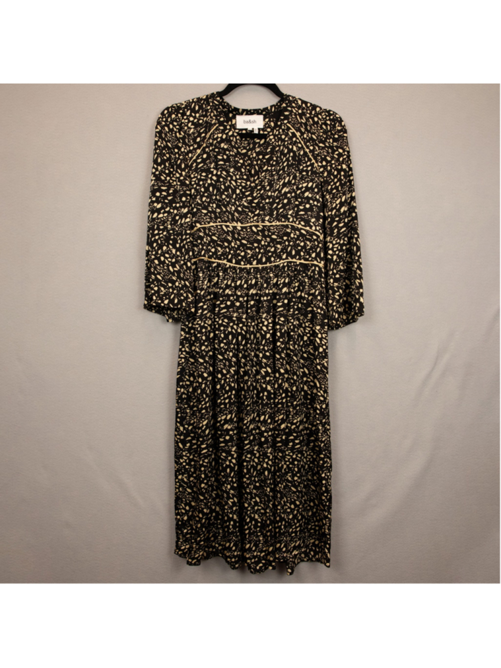 Ba&sh Esme Noir black and beige dot print midi dress-XS